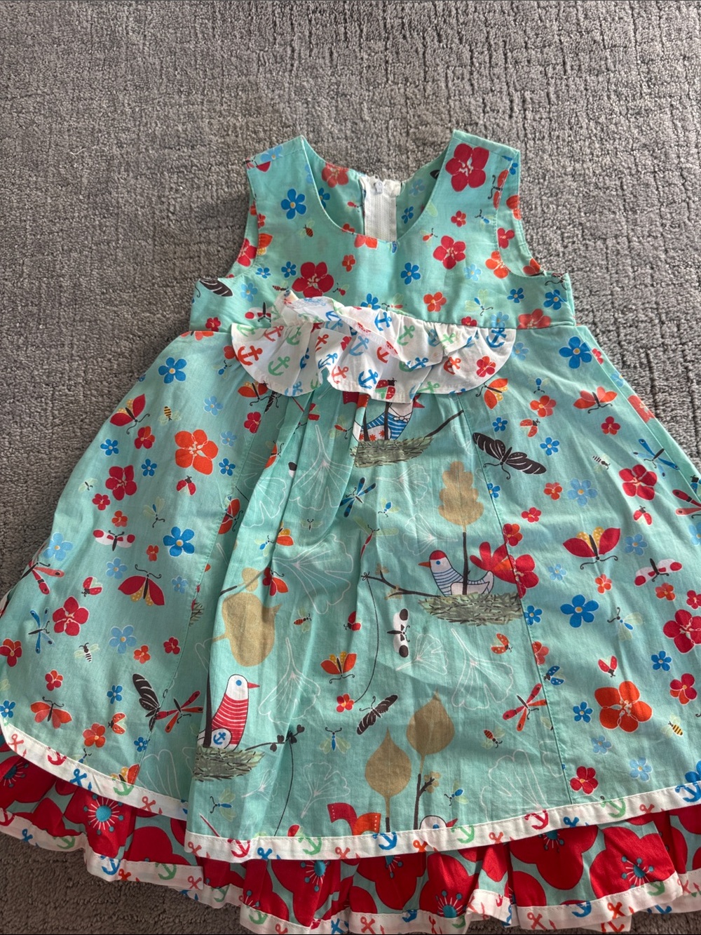 Jelly the Pug Girls Aqua Floral & Bird Print Sundress